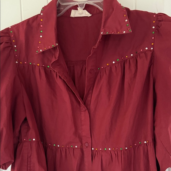 Peach Love California Red Tiered Mini Dress with Rhinestones - Picture 8 of 8